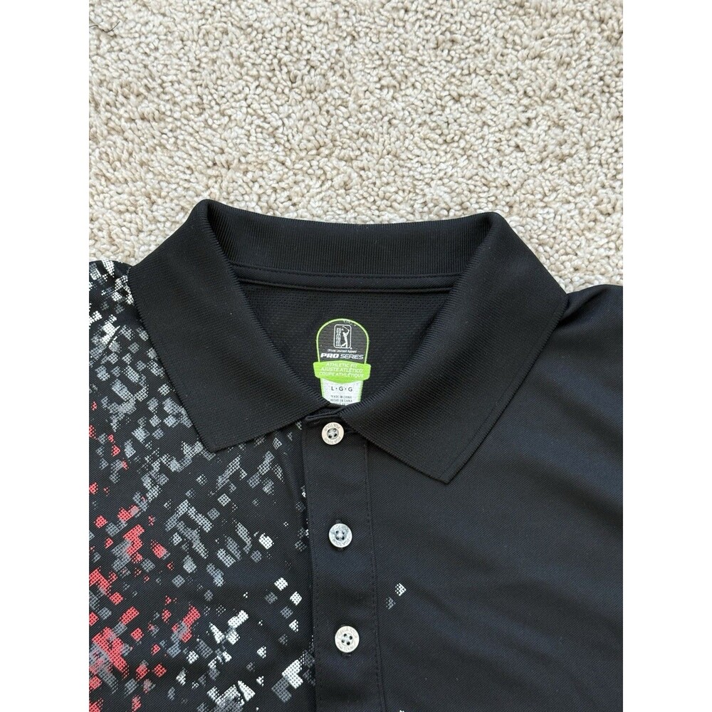 PGA Tour Pro Series Mens Large Black Mosaic Print Athletic Fit Golf Polo Shirt - Picture 4 of 6